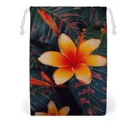 ELUZZIZUT Drawstring Storage Bag Reusable Gym String Bags Hawaii Tropical Flower Sports Cinch Sack for Swimming Beach Travel
