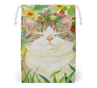 ELUZZIZUT Drawstring Storage Bag Reusable Gym String Bags Kitten in The Flowers Sports Cinch Sack for Swimming Beach Travel