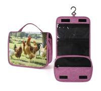 ELUZZIZUT Farm Chickens Toiletry Bag with Hanging Hook Large Travel Cosmetic Organizer Waterproof Portable Makeup Storage Multiple Compartments Bag for Men Women Bathroom