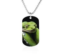 ELUZZIZUT Fashionable Printed Necklace Titanium Steel Pendant Cute Green Tree Python Memorial Necklaces for Men Women Ideal Gift Jewelry, 23.6in（60cm）, Titanium steel, titanium steel