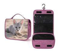 ELUZZIZUT Fennec Fox Toiletry Bag with Hanging Hook Large Travel Cosmetic Organizer Waterproof Portable Makeup Storage Multiple Compartments Bag for Men Women Bathroom
