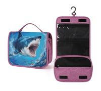 ELUZZIZUT Fiercely Shark Toiletry Bag with Hanging Hook Large Travel Cosmetic Organizer Waterproof Portable Makeup Storage Multiple Compartments Bag for Men Women Bathroom