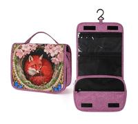 ELUZZIZUT Fox Fern Bloom Toiletry Bag with Hanging Hook Large Travel Cosmetic Organizer Waterproof Portable Makeup Storage Multiple Compartments Bag for Men Women Bathroom