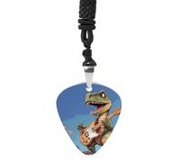ELUZZIZUT Guitar Pick Necklace Rock Music Accessories Dinosaur Playing Guitar Pendant Necklace Jewelry Gifts for Women Men Music Lovers, One Size, Titanium Steel, No Gemstone