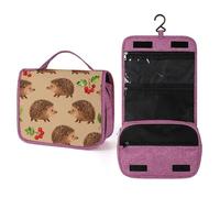 ELUZZIZUT Hedgehog Berry Toiletry Bag with Hanging Hook Large Travel Cosmetic Organizer Waterproof Portable Makeup Storage Multiple Compartments Bag for Men Women Bathroom