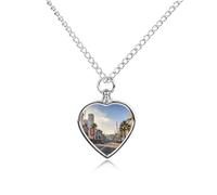 ELUZZIZUT Hollywood Boulevard Pet Cremation Jewelry for Ashes Heart Pendant Locket Urn Necklace Personalized Memorial Keepsake Necklace for Women Men to Hold Ashes of Loved Ones