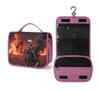 ELUZZIZUT Horrible Skull Toiletry Bag with Hanging Hook Large Travel Cosmetic Organizer Waterproof Portable Makeup Storage Multiple Compartments Bag for Men Women Bathroom