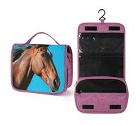 ELUZZIZUT Horse Head Toiletry Bag with Hanging Hook Large Travel Cosmetic Organizer Waterproof Portable Makeup Storage Multiple Compartments Bag for Men Women Bathroom