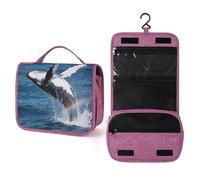 ELUZZIZUT Humpback Whale Breach Toiletry Bag with Hanging Hook Large Travel Cosmetic Organizer Waterproof Portable Makeup Storage Multiple Compartments Bag for Men Women Bathroom
