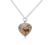 ELUZZIZUT Nature Moose Pet Cremation Jewelry for Ashes Heart Pendant Locket Urn Necklace Personalized Memorial Keepsake Necklace for Women Men to Hold Ashes of Loved Ones