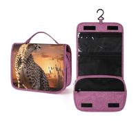 ELUZZIZUT Travel Toiletry Bag for Women with Hanging Hook Makeup Bag Cattle Dog Florals Waterproof Cosmetic Bag, Cheetah Looking Out Over Savanna with Sunset, One Size