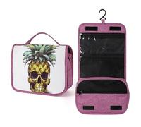 ELUZZIZUT Travel Toiletry Bag for Women with Hanging Hook Makeup Bag Cool Skull Pineapple Waterproof Cosmetic Bag