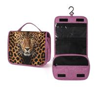 ELUZZIZUT Travel Toiletry Bag for Women with Hanging Hook Makeup Bag Depict A Leopard Waterproof Cosmetic Bag