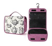 ELUZZIZUT Travel Toiletry Bag for Women with Hanging Hook Makeup Bag Hand Drawn Teapots And Cups Waterproof Cosmetic Bag