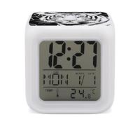 ELUZZIZUT White Tiger 7 Color Changing Alarm Clock Adults Cube Digital Night Light with Calendar Temperature Display Wake Up LED Alarm Clock for Bedroom Office Bedside Desk