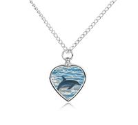 ELUZZIZUT Winter The Dolphin Pet Cremation Jewelry for Ashes Heart Pendant Locket Urn Necklace Personalized Memorial Keepsake Necklace for Women Men to Hold Ashes of Loved Ones