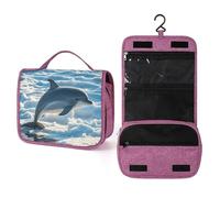ELUZZIZUT Winter The Dolphin Toiletry Bag with Hanging Hook Large Travel Cosmetic Organizer Waterproof Portable Makeup Storage Multiple Compartments Bag for Men Women Bathroom
