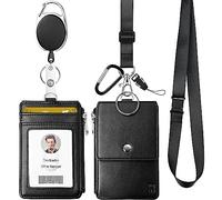 ELV Badge Holder, ID Card Wallet with 5 Card Slots, 1 RFID Blocking Pocket, Retractable Reel and Neck Lanyard Strap for Offices, School, Driver Licence