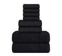 Elvana Home 8 Piece Set 100% Ring Spun Cotton, 2 Bath Towels 27x54, 2 Hand Towels 16x28 and 4 Washcloths 13x13 - Ultra Soft Highly Absorbent Machine Washable Hotel Spa Quality - Black