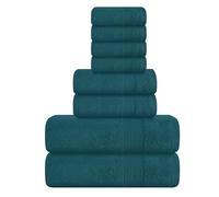 Elvana Home 8 Piece Towel Set 100% Ring Spun Cotton, 2 Bath Towels 27x54, 2 Hand Towels 16x28 and 4 Washcloths 13x13 - Ultra Soft Highly Absorbent Machine Washable Hotel Spa Quality - Teal