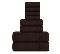 Elvana Home 8 Piece Towel Set 100% Ring Spun Cotton, 2 Bath Towels 27x54, 2 Hand Towels 16x28 and 4 Washcloths 13x13 - Ultra Soft Highly Absorbent Machine Washable Hotel Spa Quality - Chocolate Brown