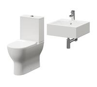 Elvas Wall Hung Basin and Toilet Suite including Round Polished Chrome Bottle Trap and Closed Back Toilet | White | ABS Polished Chrome | 470mm