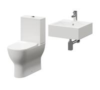 Elvas Wall Hung Basin and Toilet Suite including Square Polished Chrome Bottle Trap and Closed Back Toilet | White | ABS Polished Chrome | 470mm