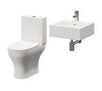 Elvas Wall Hung Basin and Toilet Suite including Square Polished Chrome Bottle Trap and Open Back Toilet | White | Ceramic | 470mm