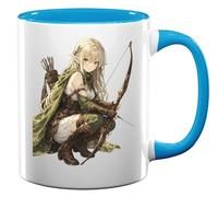 Elven Archer Preparing to Shoot Ceramic Tea Coffee Mug Light Blue