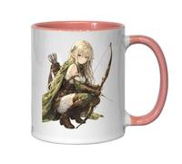 Elven Archer Preparing to Shoot Ceramic Tea Coffee Mug Pink