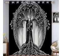 Elven Goddess Christmas Curtains for Living Room and Bedroom - Tree Of Life Thermal Insulated Blackout Curtains, Noise Reducing Window Drapes, 66.1 x 90.2 Inch, Black Gray, 2 Curtain Panels