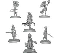 Elven Heroes TTRPG miniature Female adventurer starter pack Party RPG Wargaming Set DND Tabletop Mini Scale 32mm elf girl women mage rogue Ranger Warriors Daughters of Moonlight