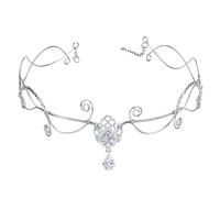 Elven Renaissance Crown Headband, Crystal Drop Pendant, Decorative Wire Design, Silver and Rose Gold (Gold, One Size)