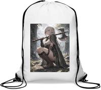 Elven Warrior Resting with Battle Axe Gym Sack Casual Drawstring Bag White