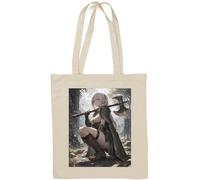 Elven Warrior Resting with Battle Axe Natural Cotton Tote Bag White