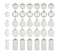 ElvenJoy 60 Pcs Silver Pendant Trays Kit, Round Resin Settings | 5 styles flat back cabochon settings, for earring pendants, DIY resin jewelry making crafts, versatile accessories