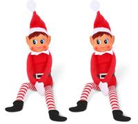 Elves Behavin' Badly Charming Red Long Leg Soft Body Vinylface Girl Elf with Hat - 30 cm (1 Pc.) - Premium Quality Plush Toy - Perfect For Holiday Decor & Gift-giving (Pack of 2)
