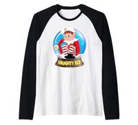 Elves Behavin' Badly Naughty Elf Snow Globe Christmas Raglan Baseball Tee
