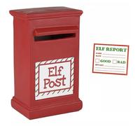 Elves Behaving Badly Christmas Elf Post Box with Report Cards Red North Pole Mailbox for Santa Letters, 15x10x6cm Polystone Letter Box with 24 Daily Behaviour Cards for Kids