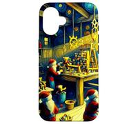 Elves in Santa's Workshop, Van Gogh Starry Night, Christmas Case for iPhone 16