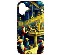 Elves in Santa's Workshop, Van Gogh Starry Night, Christmas Case for iPhone 16 Plus