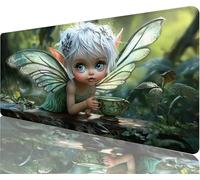 Elves Mouse Pad,800x400x3mm Mouse Mat Forest Desk Mat Large, Soft Smooth Surface with Anti-Slip Rubber Base Mousepad Waterproof, Durable, Extended Length Desk Pad for Christmas Decorations N1-737