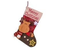 Elvida Interiors Christmas Stocking with Reindeer Design - 48cm Red & Brown “Merry Christmas” Hanging Stocking for Fireplace Mantel, Festive Xmas Decoration & Gift Bag for Kids and Family
