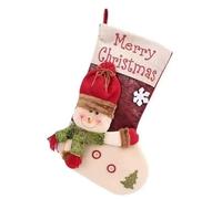 Elvida Interiors Christmas Stocking with Snowman Design - 48cm Red & Cream “Merry Christmas” Hanging Stocking for Fireplace Mantel, Festive Xmas Decoration & Gift Bag for Kids and Family
