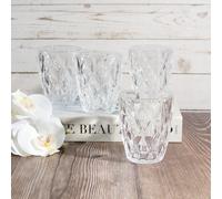 Elvida Interiors Clear Faceted Dimpled Old Fashioned Glass Tumblers Spring Summer Luxury Wedding Gift Idea - Set Of 4 Elvida Interiors Clear