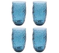 Elvida Interiors Crackle Style Hi-Ball Glass Tumbler - Coloured Textured Tall Drinking Glass - Decorative Cocktail & Water Glass (4, Blue)
