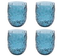 Elvida Interiors Crackle Style Low-Ball Glass Tumbler - Coloured Textured Short Drinking Glass - Decorative Whisky & Cocktail Glass (4, Blue)