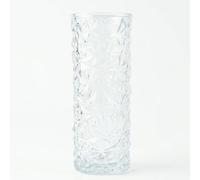 Elvida Interiors Crumble Textured Clear Glass Vase, Cylindrical Shape, 19.5cm Height, 8cm Diameter, Decorative Faceted Glass Flower Vase for Fresh & Dried Flowers, Modern Home Décor