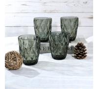Elvida Interiors Grey Faceted Dimpled Old Fashioned Glass Tumblers Spring Summer Luxury Wedding Gift Idea - Set Of 4 Elvida Interiors Grey