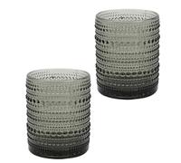 Elvida Interiors Hobnail Glass Tumblers - Embossed Beaded Drinking Glasses - Vintage Style Water & Cocktail Glass (2, Grey)